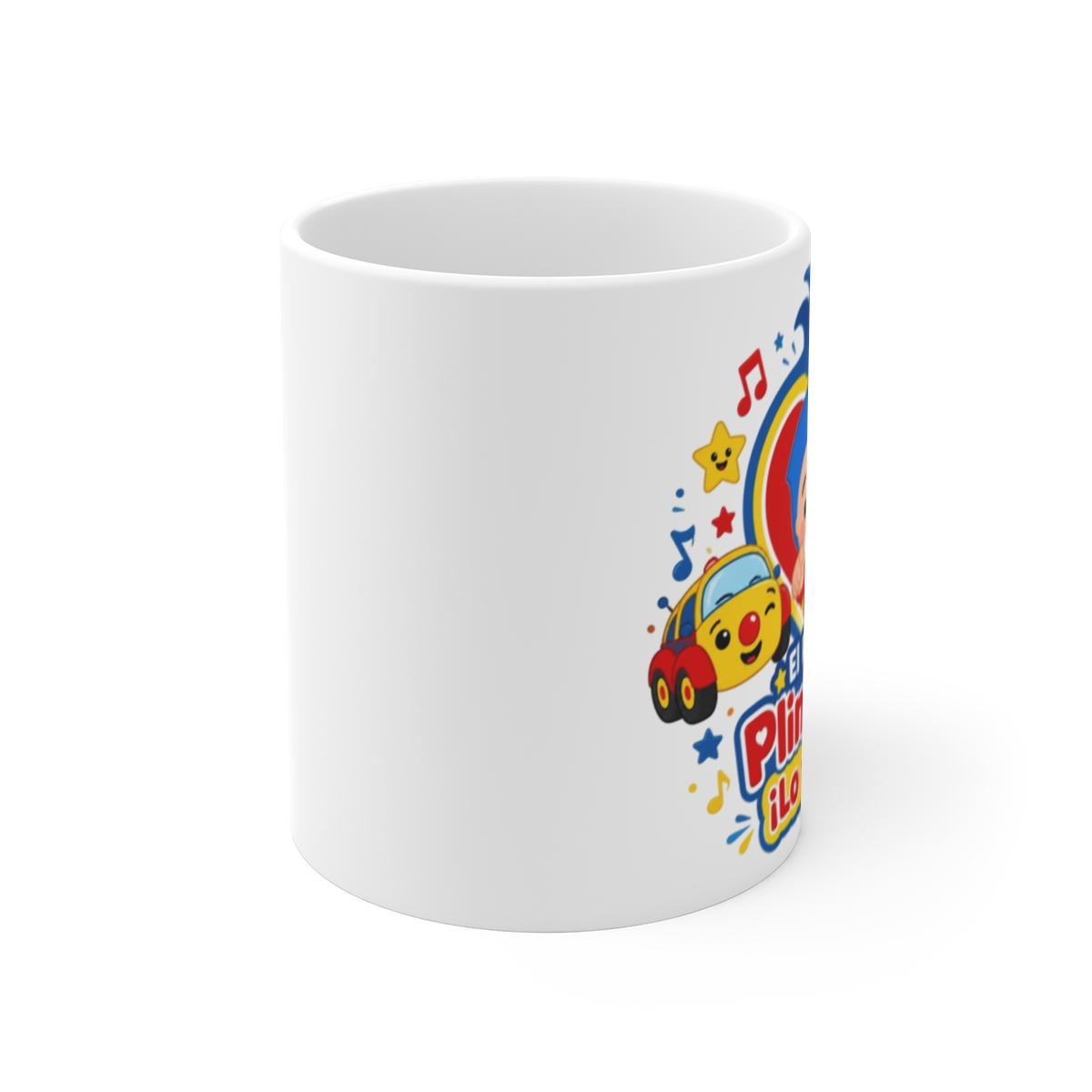 El Payaso Plim Plim "s wheels and musical notes that symbolize the show" White Mug - Official mugs merchandise
